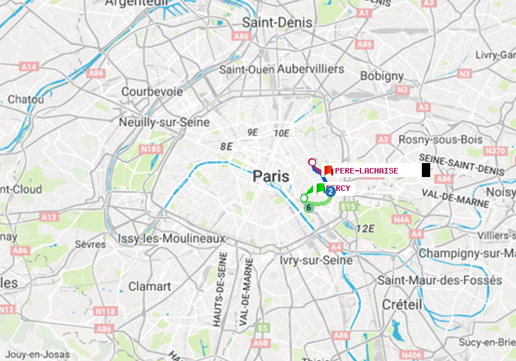 plan itinéraire ratp de Bercy à Père-Lachaise