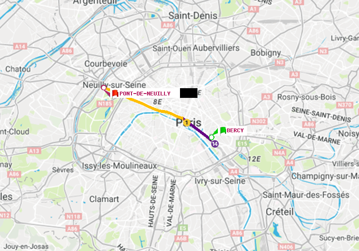 plan itinéraire ratp de Bercy à Pont de Neuilly