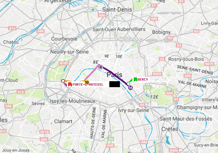 plan itinéraire ratp de Bercy à Porte d