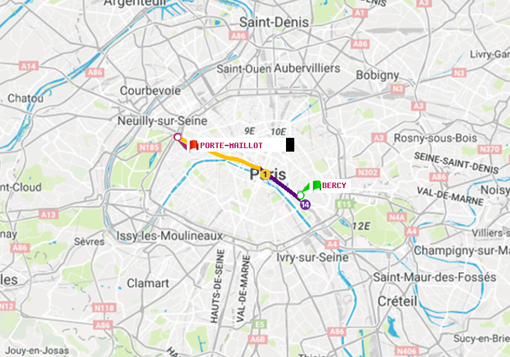 plan itinéraire ratp de Bercy à Porte Maillot