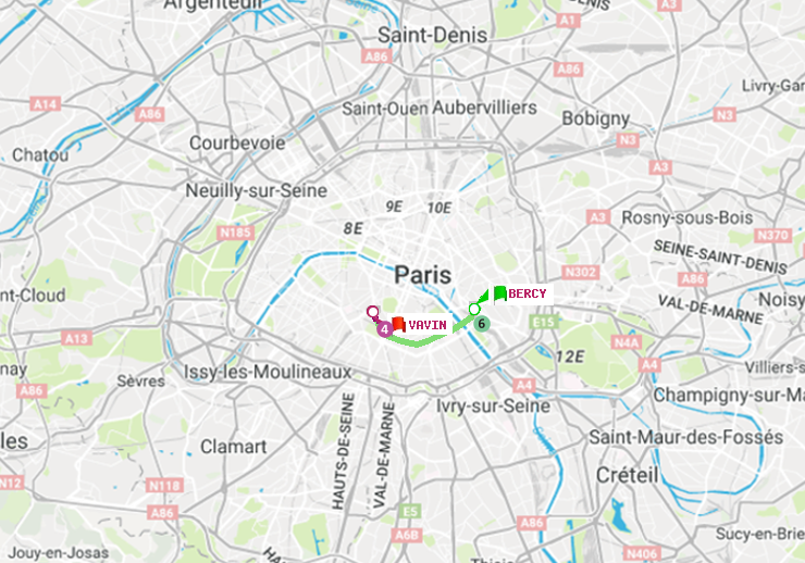 plan itinéraire ratp de Bercy à Vavin