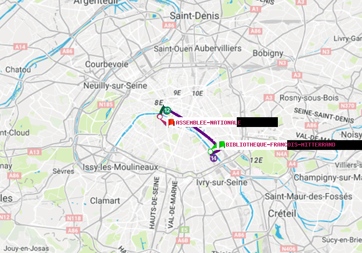 plan itinéraire ratp de Bibliotheque-Francois Mitterrand à Assemblée Nationale