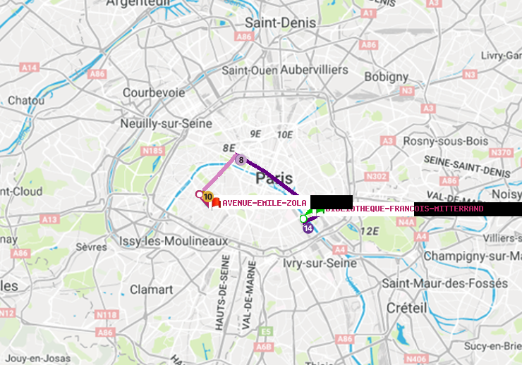 plan itinéraire ratp de Bibliotheque-Francois Mitterrand à Avenue Emile-Zola