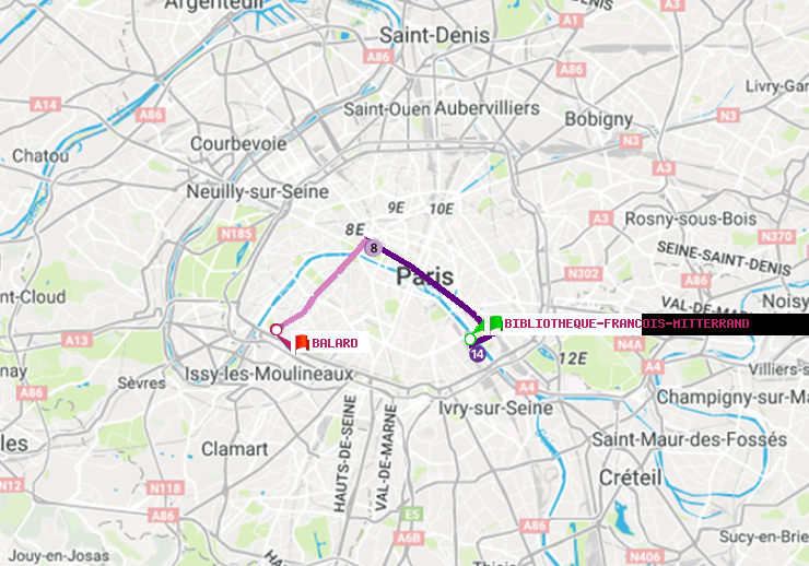 plan itinéraire ratp de Bibliotheque-Francois Mitterrand à Balard