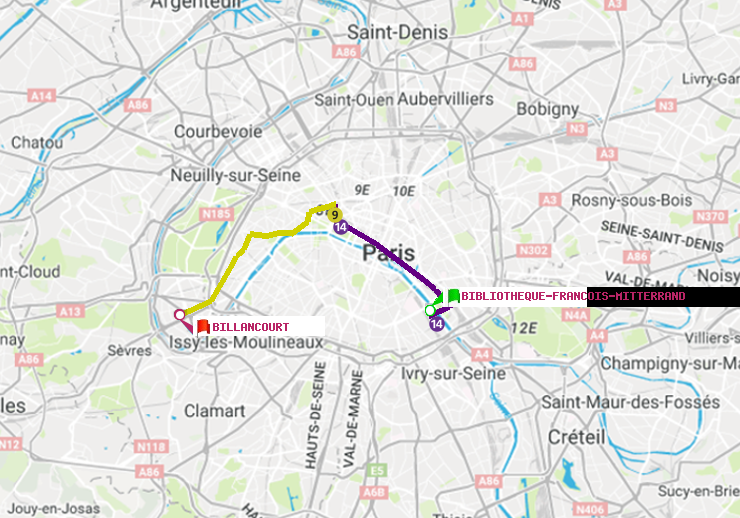 plan itinéraire ratp de Bibliotheque-Francois Mitterrand à Billancourt