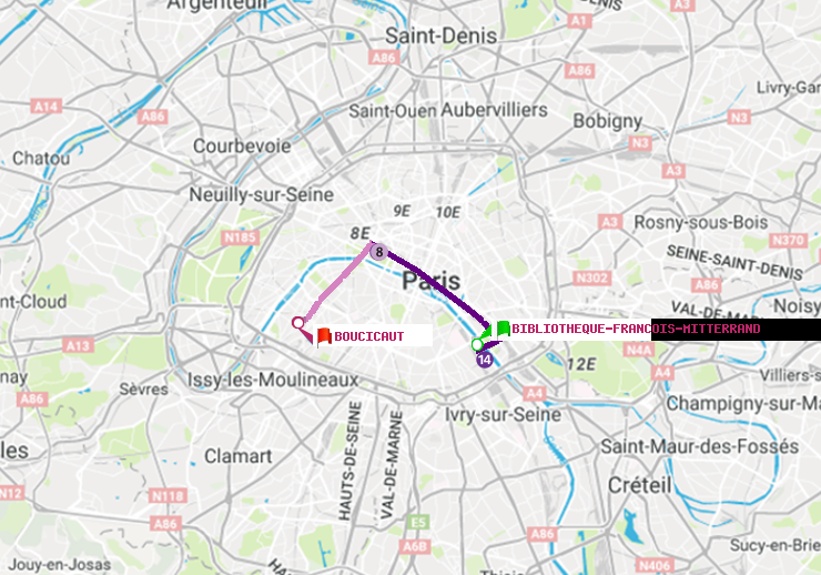 plan itinéraire ratp de Bibliotheque-Francois Mitterrand à Boucicaut