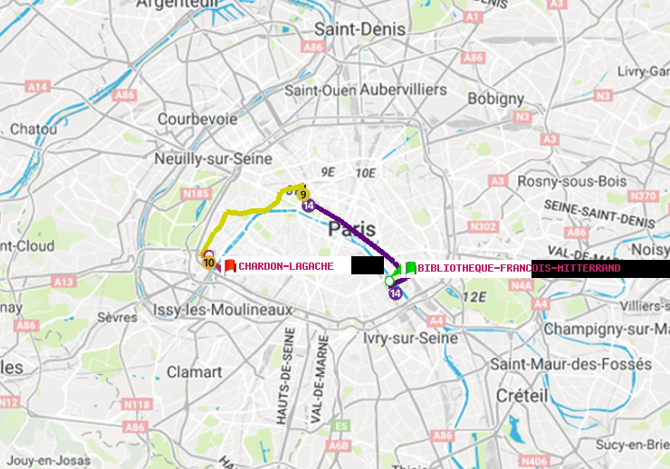 plan itinéraire ratp de Bibliotheque-Francois Mitterrand à Chardon-Lagache