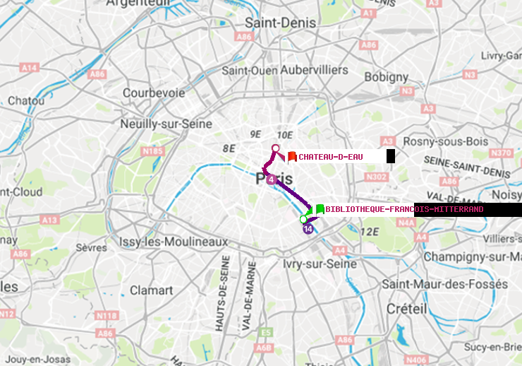 plan itinéraire ratp de Bibliotheque-Francois Mitterrand à Château d