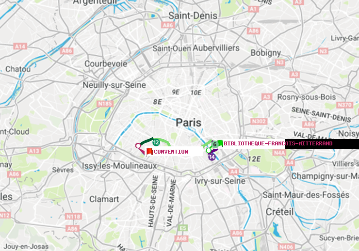 plan itinéraire ratp de Bibliotheque-Francois Mitterrand à Convention