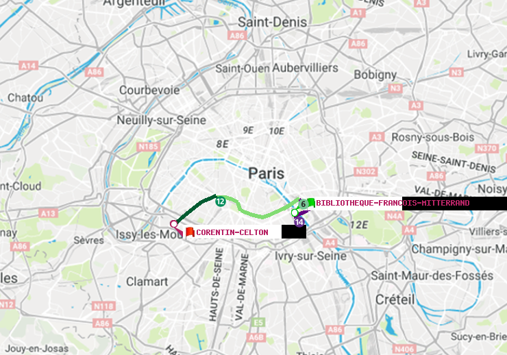 plan itinéraire ratp de Bibliotheque-Francois Mitterrand à Corentin-Celton