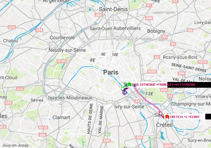 plan itinéraire ratp de Bibliotheque-Francois Mitterrand à Créteil-L