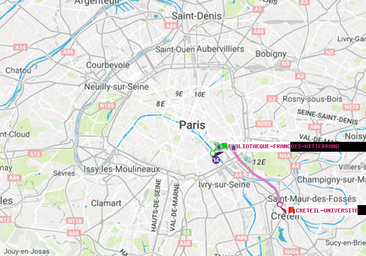 plan itinéraire ratp de Bibliotheque-Francois Mitterrand à Créteil-Université