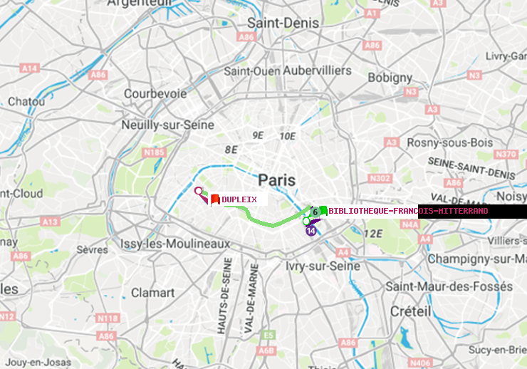 plan itinéraire ratp de Bibliotheque-Francois Mitterrand à Dupleix