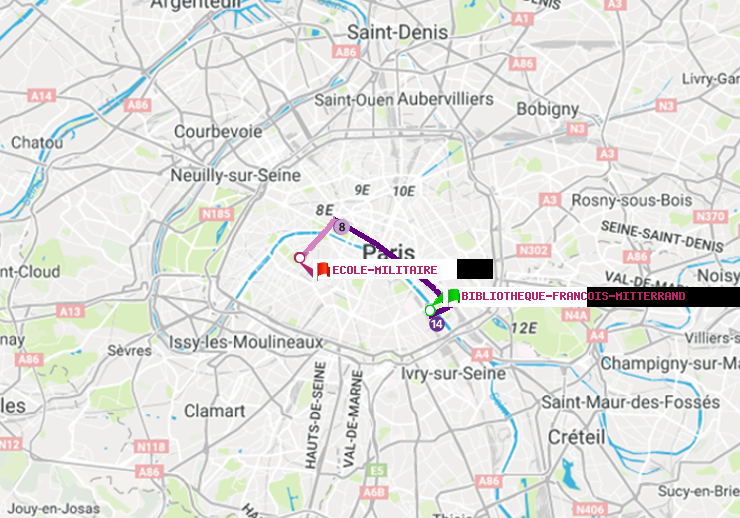 plan itinéraire ratp de Bibliotheque-Francois Mitterrand à Ecole Militaire