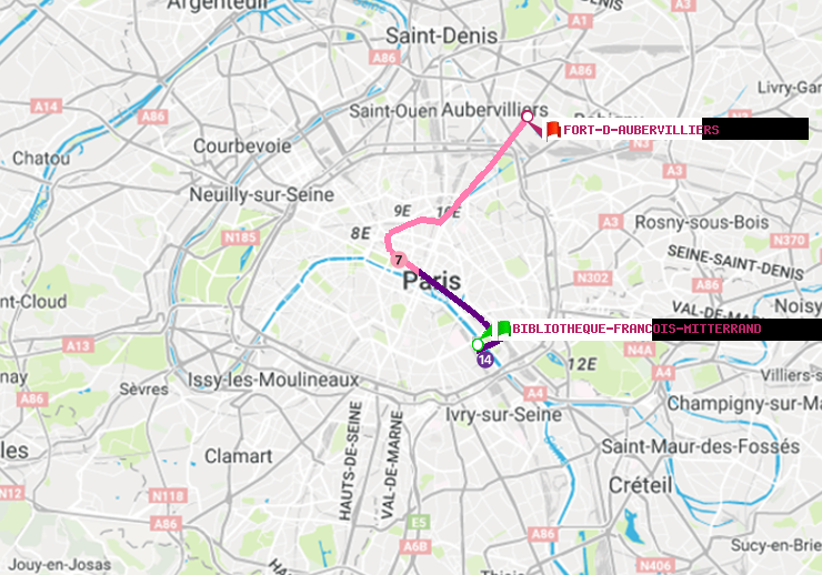 plan itinéraire ratp de Bibliotheque-Francois Mitterrand à Fort d