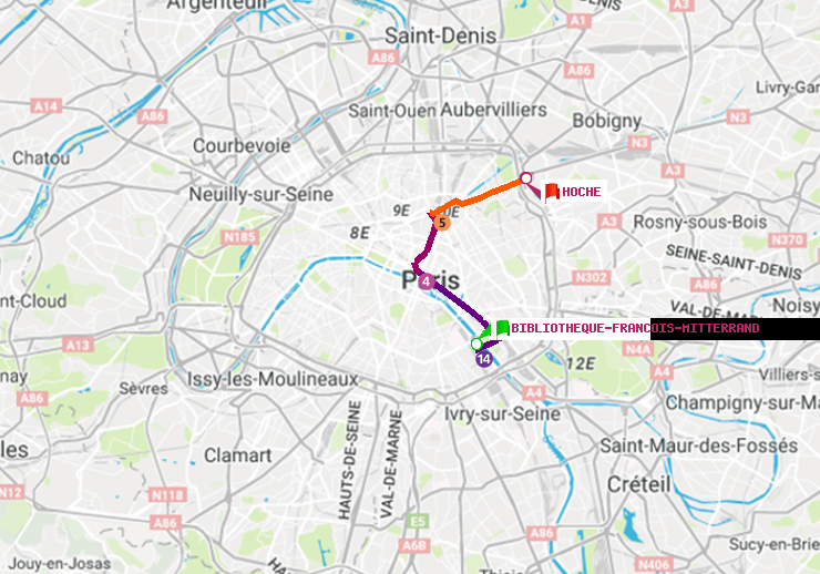 plan itinéraire ratp de Bibliotheque-Francois Mitterrand à Hoche