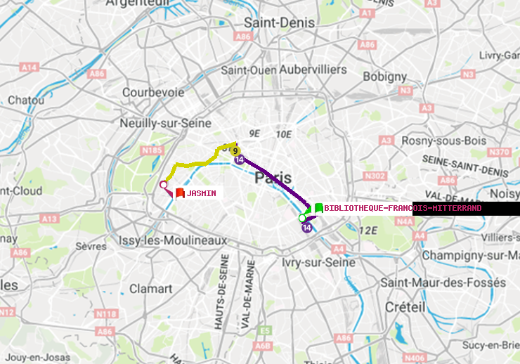 plan itinéraire ratp de Bibliotheque-Francois Mitterrand à Jasmin