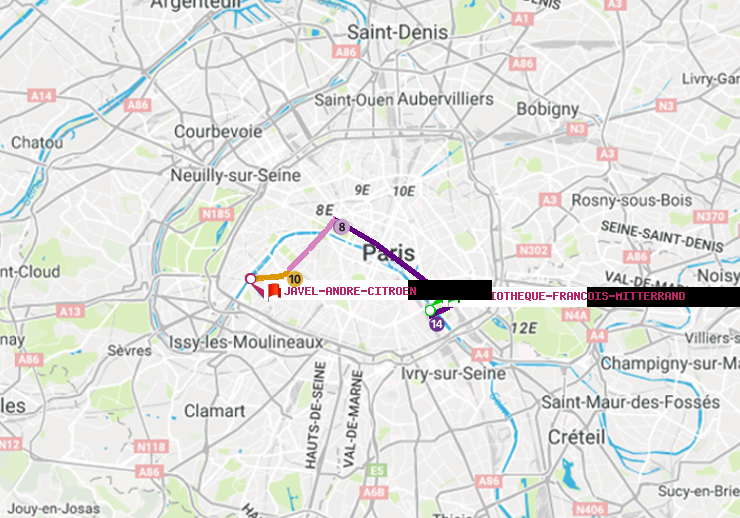plan itinéraire ratp de Bibliotheque-Francois Mitterrand à Javel-André-Citroen