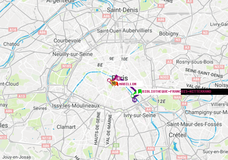plan itinéraire ratp de Bibliotheque-Francois Mitterrand à Mabillon