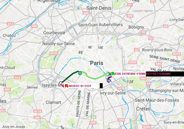 plan itinéraire ratp de Bibliotheque-Francois Mitterrand à Mairie d