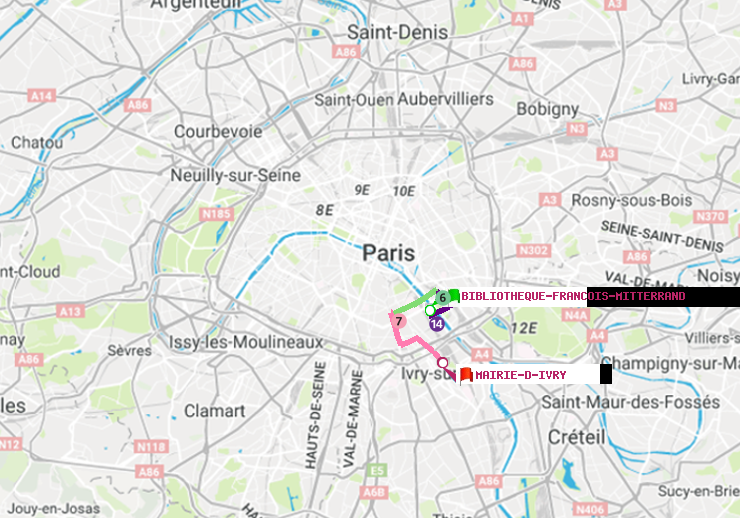 plan itinéraire ratp de Bibliotheque-Francois Mitterrand à Mairie d