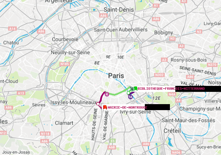 plan itinéraire ratp de Bibliotheque-Francois Mitterrand à Mairie de Montrouge