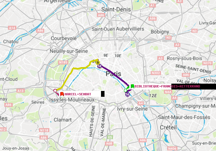 plan itinéraire ratp de Bibliotheque-Francois Mitterrand à Marcel Sembat