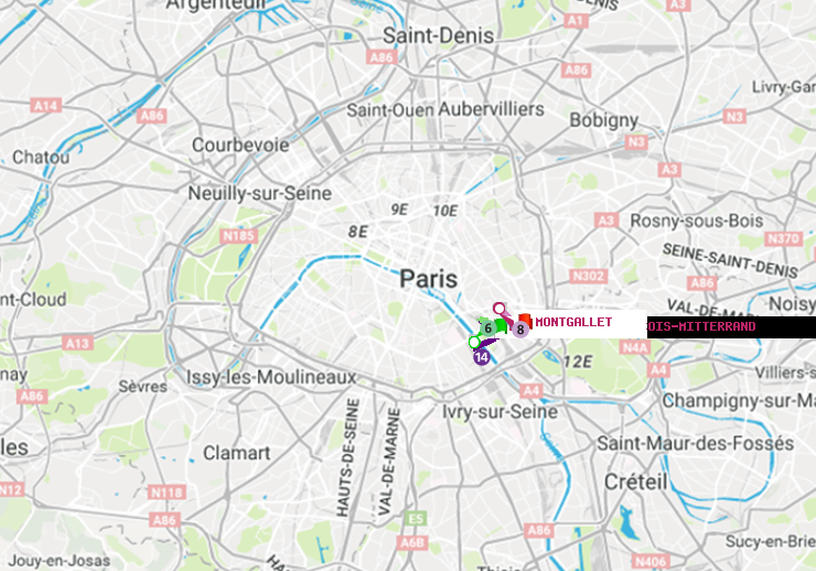 plan itinéraire ratp de Bibliotheque-Francois Mitterrand à Montgallet