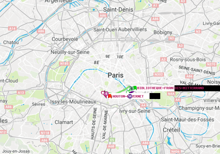 plan itinéraire ratp de Bibliotheque-Francois Mitterrand à Mouton-Duvernet