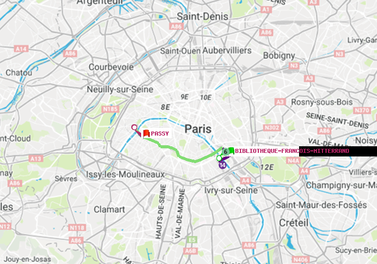plan itinéraire ratp de Bibliotheque-Francois Mitterrand à Passy