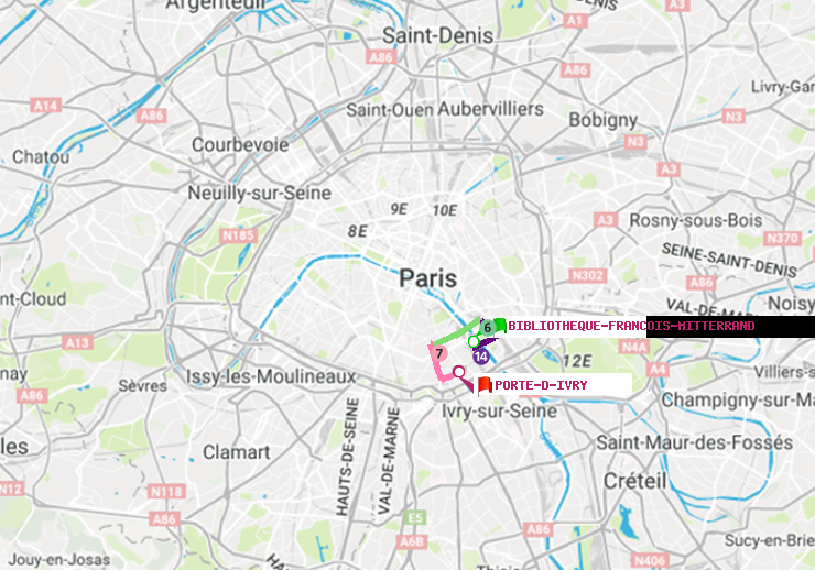 plan itinéraire ratp de Bibliotheque-Francois Mitterrand à Porte d