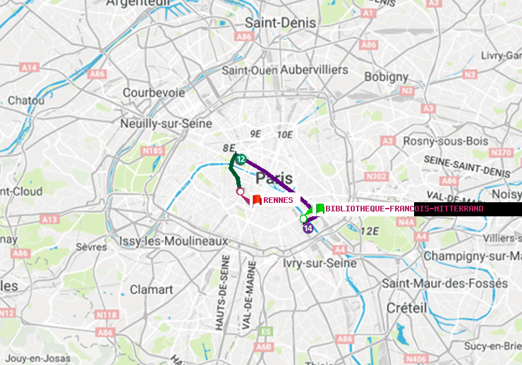 plan itinéraire ratp de Bibliotheque-Francois Mitterrand à Rennes