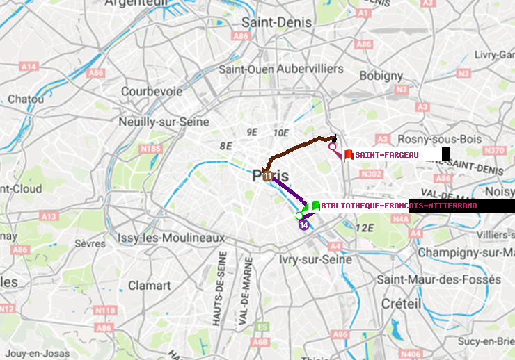 plan itinéraire ratp de Bibliotheque-Francois Mitterrand à Saint-Fargeau