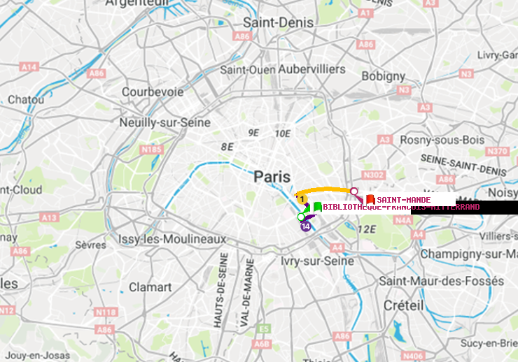 plan itinéraire ratp de Bibliotheque-Francois Mitterrand à Saint-Mandé
