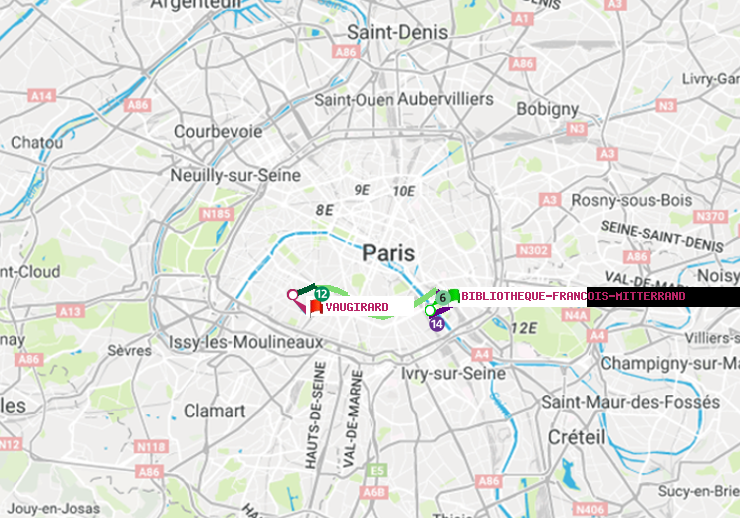 plan itinéraire ratp de Bibliotheque-Francois Mitterrand à Vaugirard (Adolphe Chérioux)