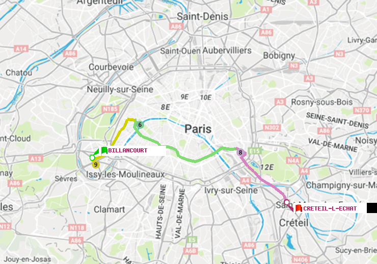plan itinéraire ratp de Billancourt à Créteil-L