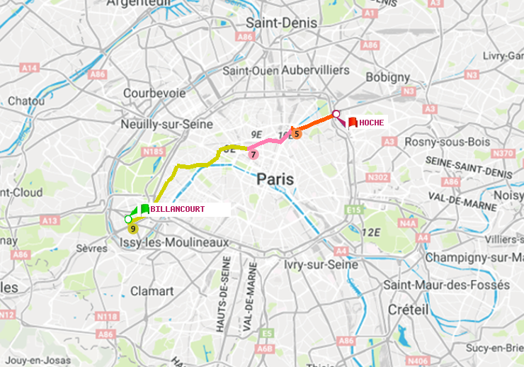 plan itinéraire ratp de Billancourt à Hoche