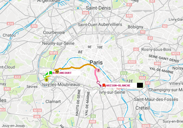plan itinéraire ratp de Billancourt à Maison Blanche