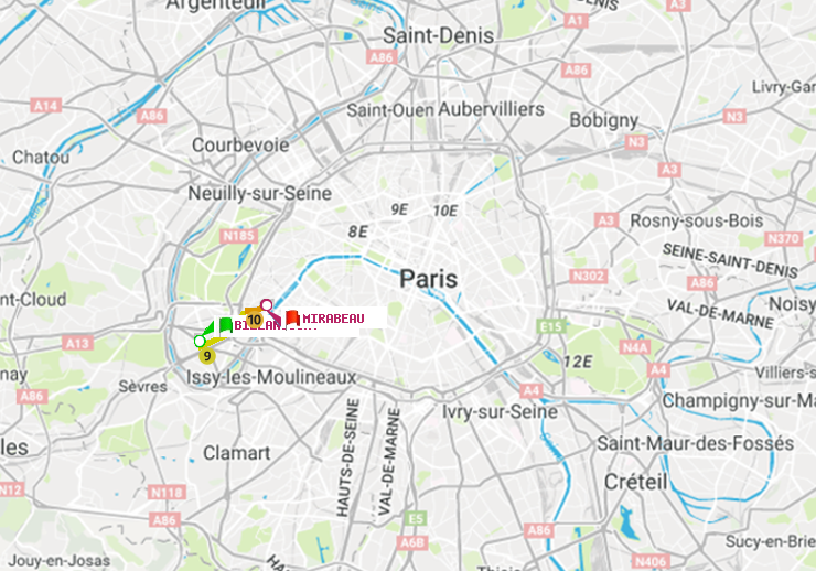 plan itinéraire ratp de Billancourt à Mirabeau