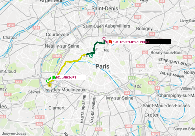 plan itinéraire ratp de Billancourt à Porte de la Chapelle