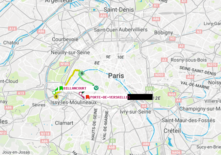 plan itinéraire ratp de Billancourt à Porte de Versailles
