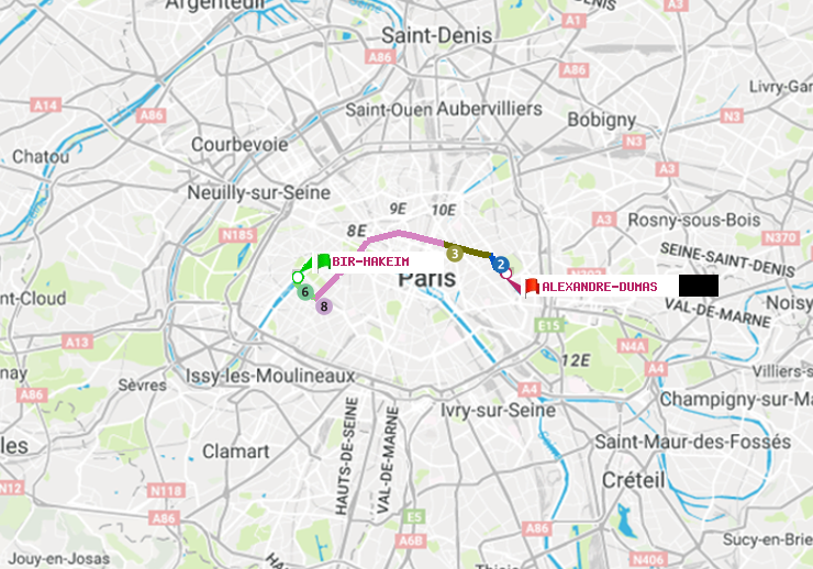 plan itinéraire ratp de Bir-Hakeim (Grenelle) à Alexandre-Dumas