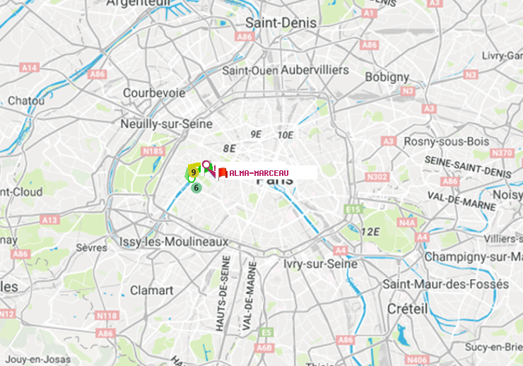 plan itinéraire ratp de Bir-Hakeim (Grenelle) à Alma-Marceau