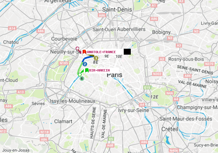 plan itinéraire ratp de Bir-Hakeim (Grenelle) à Anatole-France