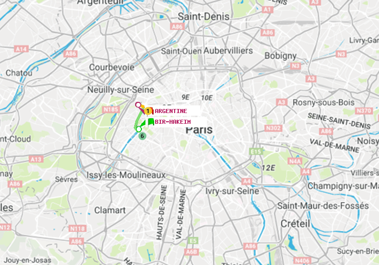 plan itinéraire ratp de Bir-Hakeim (Grenelle) à Argentine