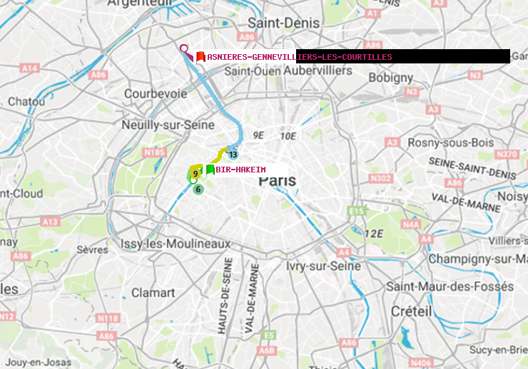 plan itinéraire ratp de Bir-Hakeim (Grenelle) à Asnieres-Gennevilliers Les Courtilles