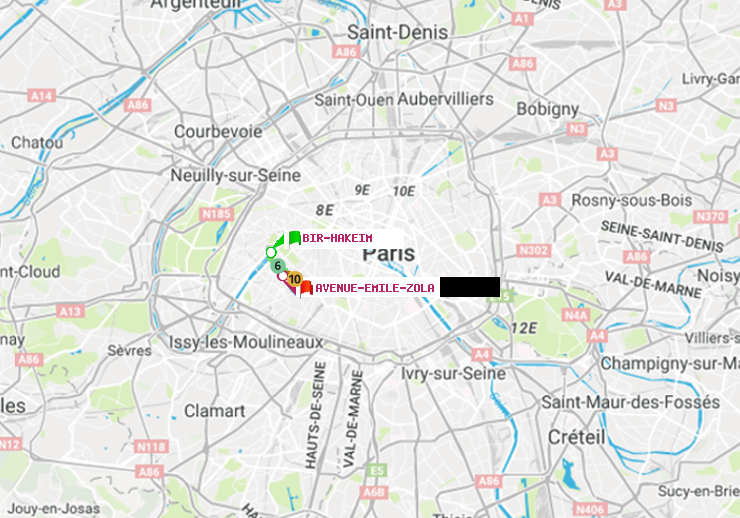 plan itinéraire ratp de Bir-Hakeim (Grenelle) à Avenue Emile-Zola