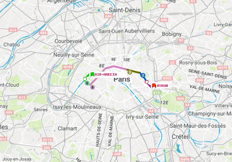 plan itinéraire ratp de Bir-Hakeim (Grenelle) à Avron