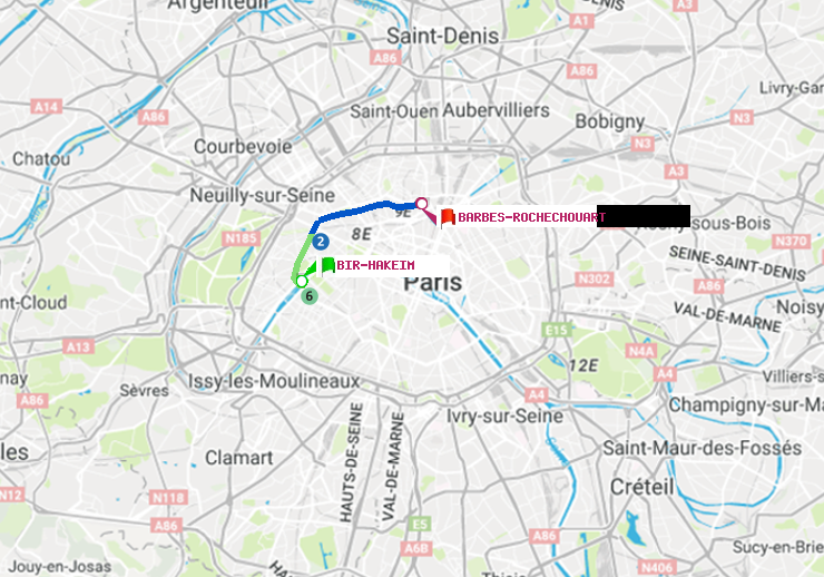 plan itinéraire ratp de Bir-Hakeim (Grenelle) à Barbès-Rochechouart