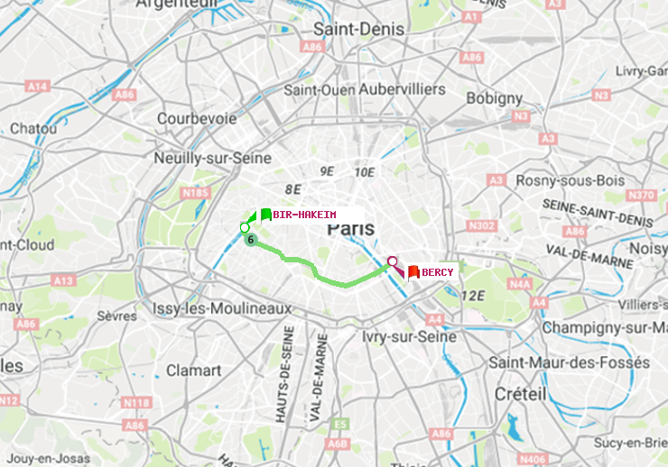 plan itinéraire ratp de Bir-Hakeim (Grenelle) à Bercy